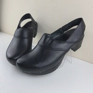 Dansko Black Leather Mule Clog Heel Strap Women's Size US 9.5 EU 40